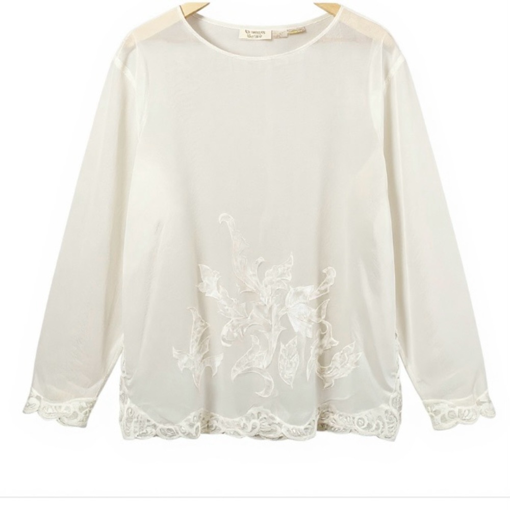 Victoria's Secret Ivory Sheer Long-Sleeve Embroidered Blouse